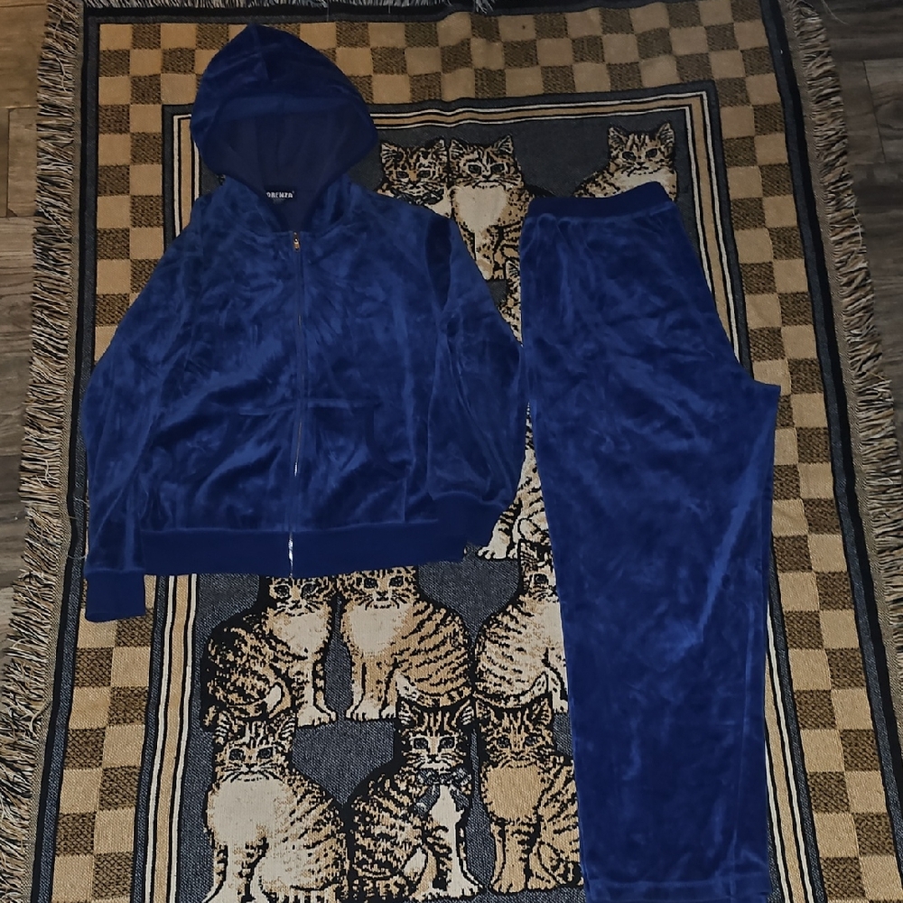 Forenza Womens Blue Velour Lounge Set 2pc Y2k Retro B16